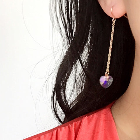 CHAIN CLEAR HEART PENDANT EARRINGS