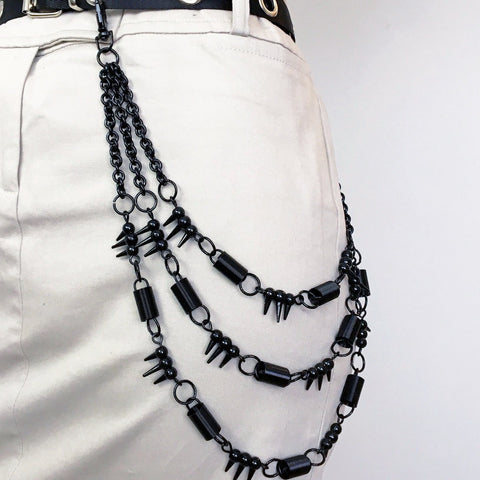 UNISEX BLACK BALL SPIKE TRIPLE CHAINS TROUSERS BELT CHAIN
