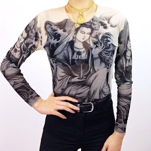 MONO TONE GODDESS MESH TOP