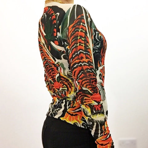 TIGER LONG SLEEVES MESH TOP