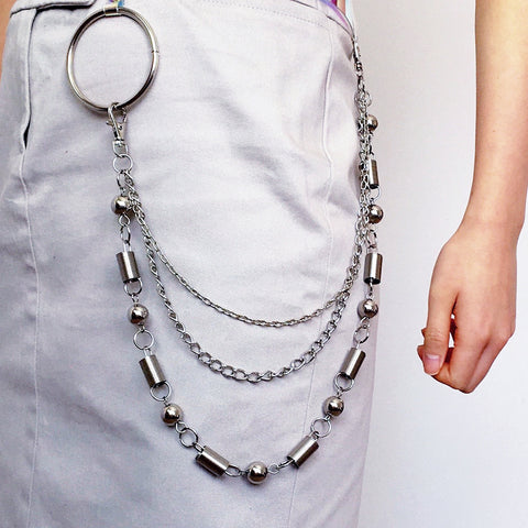 UNISEX BALL SPRING TRIPLE CHAINS TROUSERS BELT CHAIN