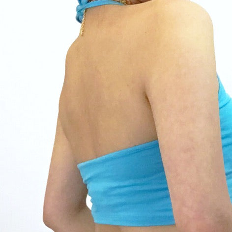 BIRD STRETCHY HALTER NECK TIES CROP TOP
