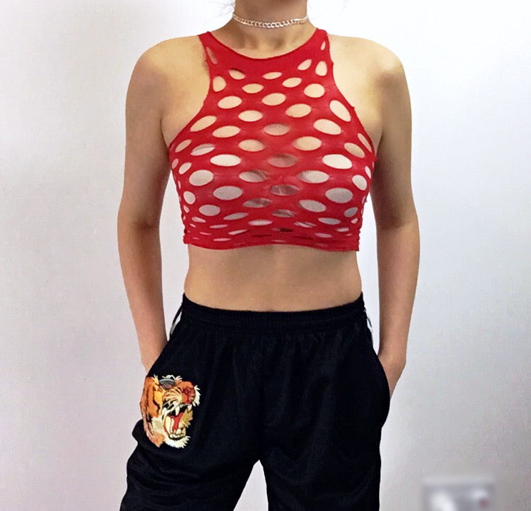 FISHNET VEST CROP MESH TOP