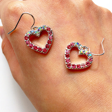 PINK DIAMANTE HEART EARRINGS