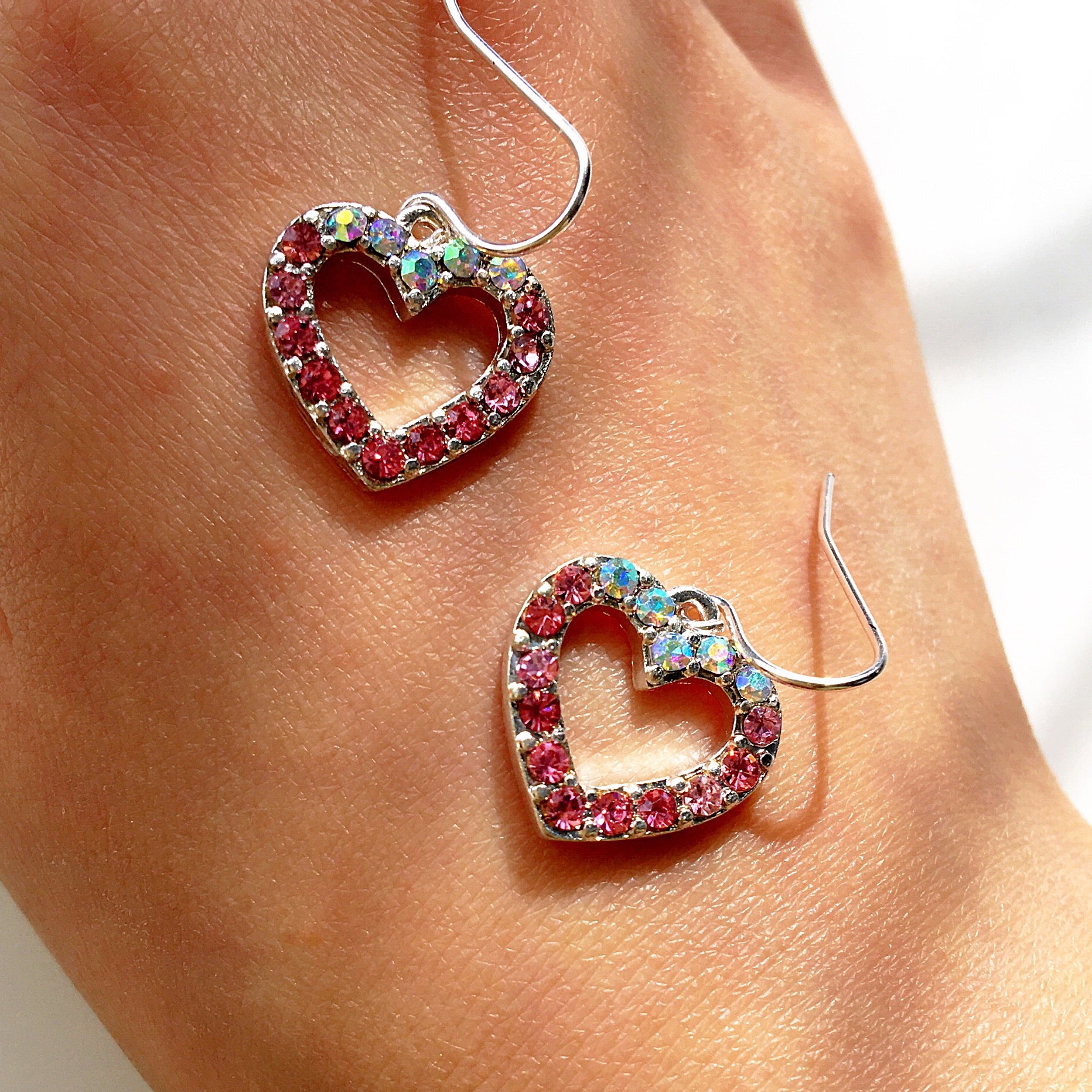 PINK DIAMANTE HEART EARRINGS