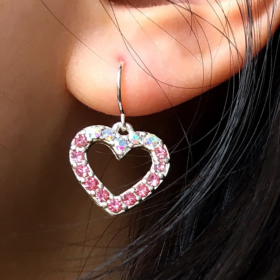 PINK DIAMANTE HEART EARRINGS