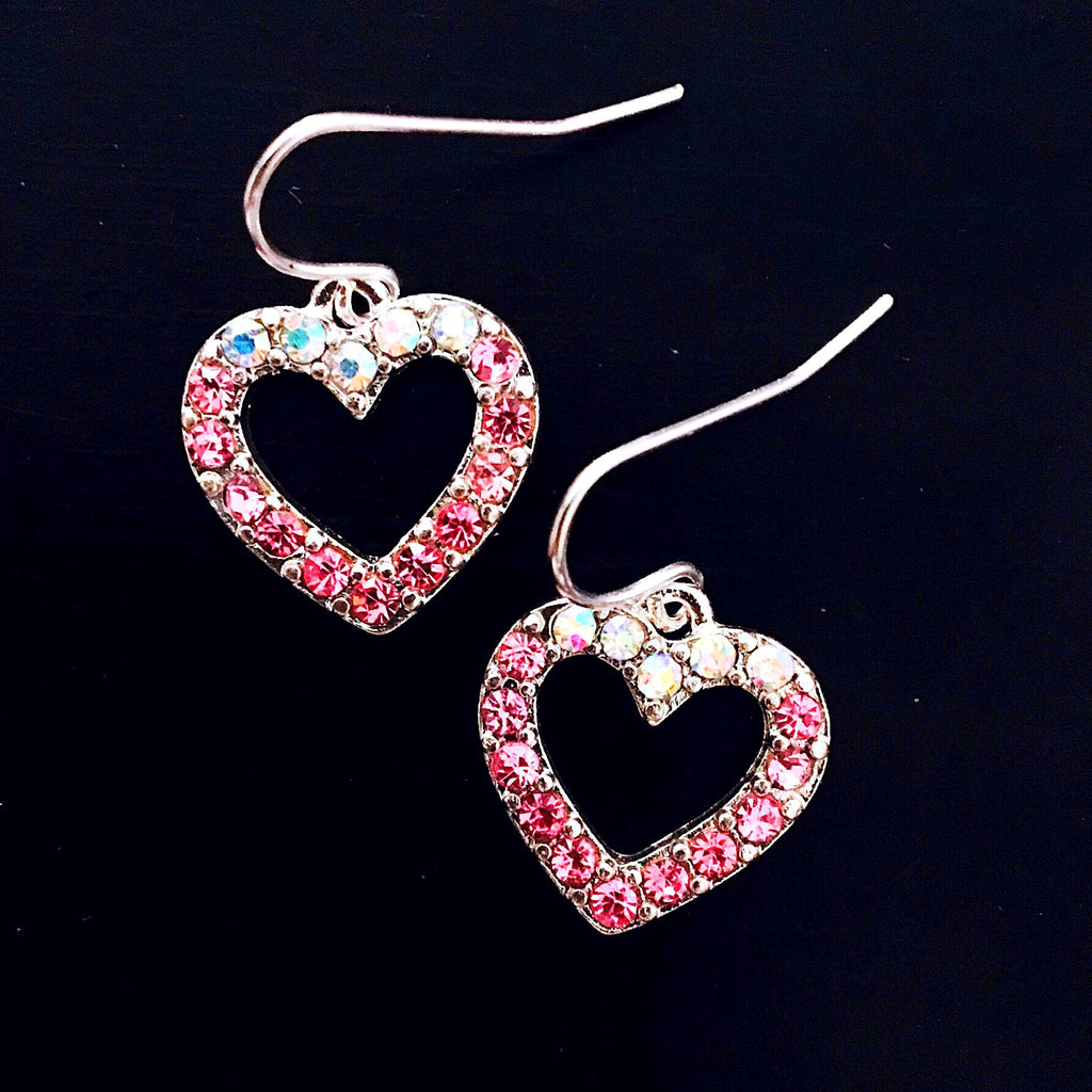 PINK DIAMANTE HEART EARRINGS