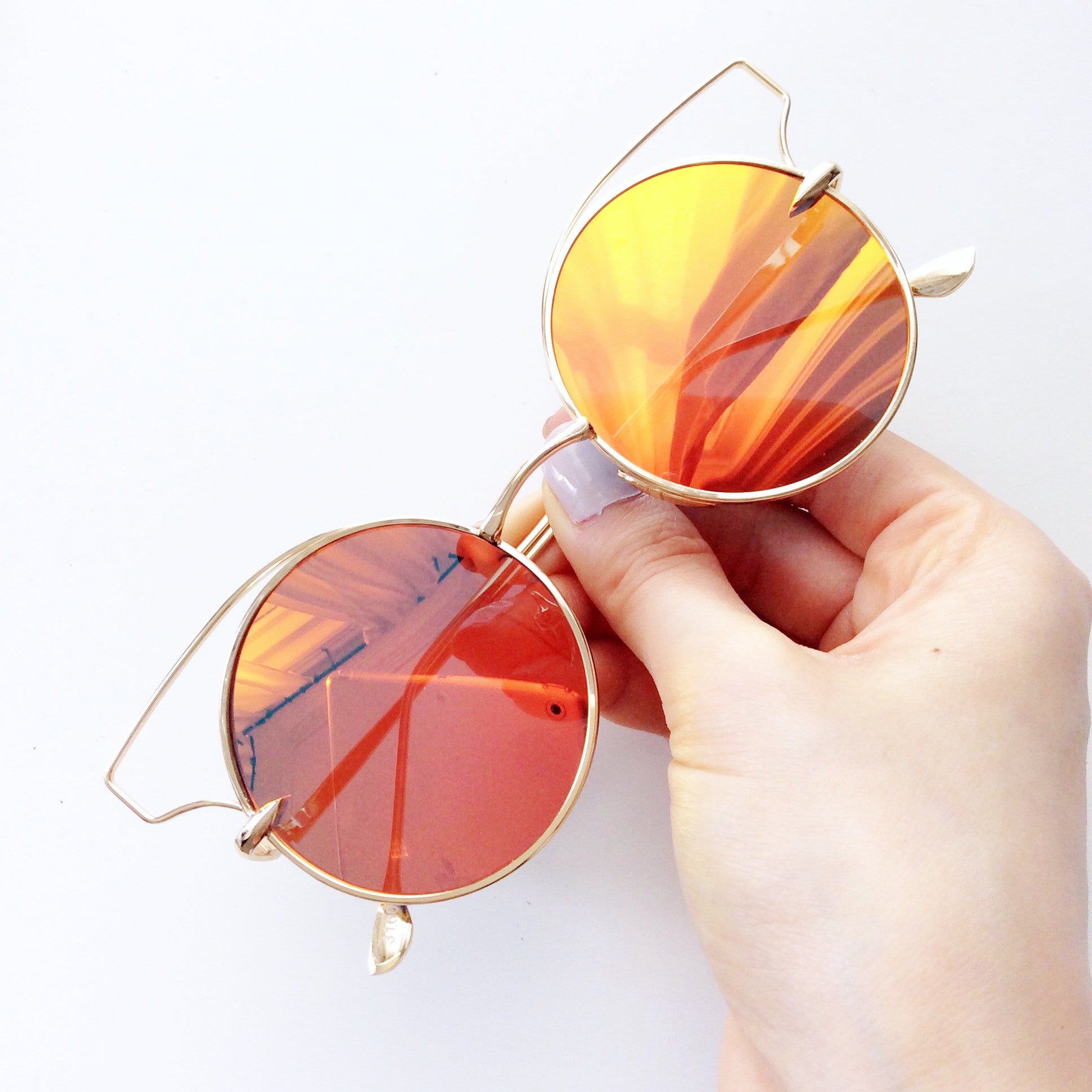 CAT EYE CUT OUT TOP RETRO MIRROR SUNGLASSES