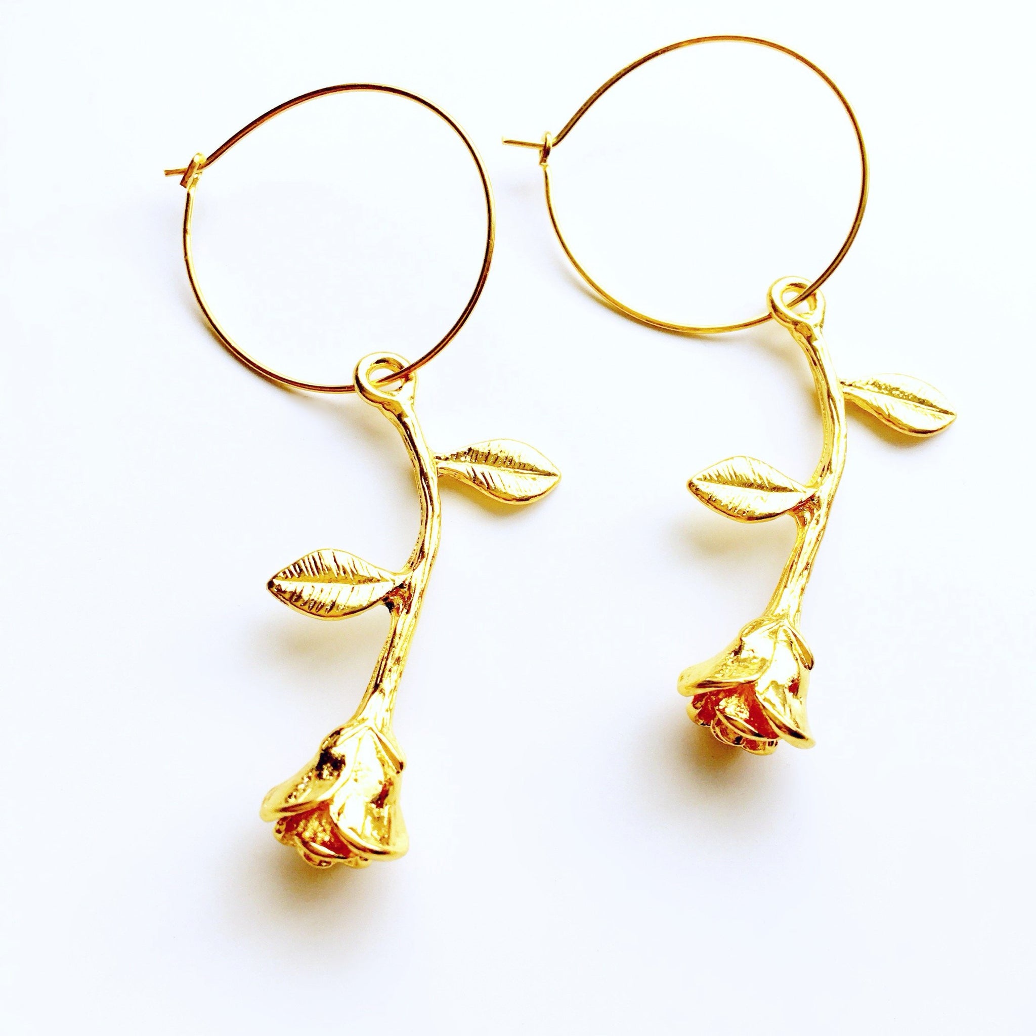 ROSE LONG STEM HOOP EARRINGS