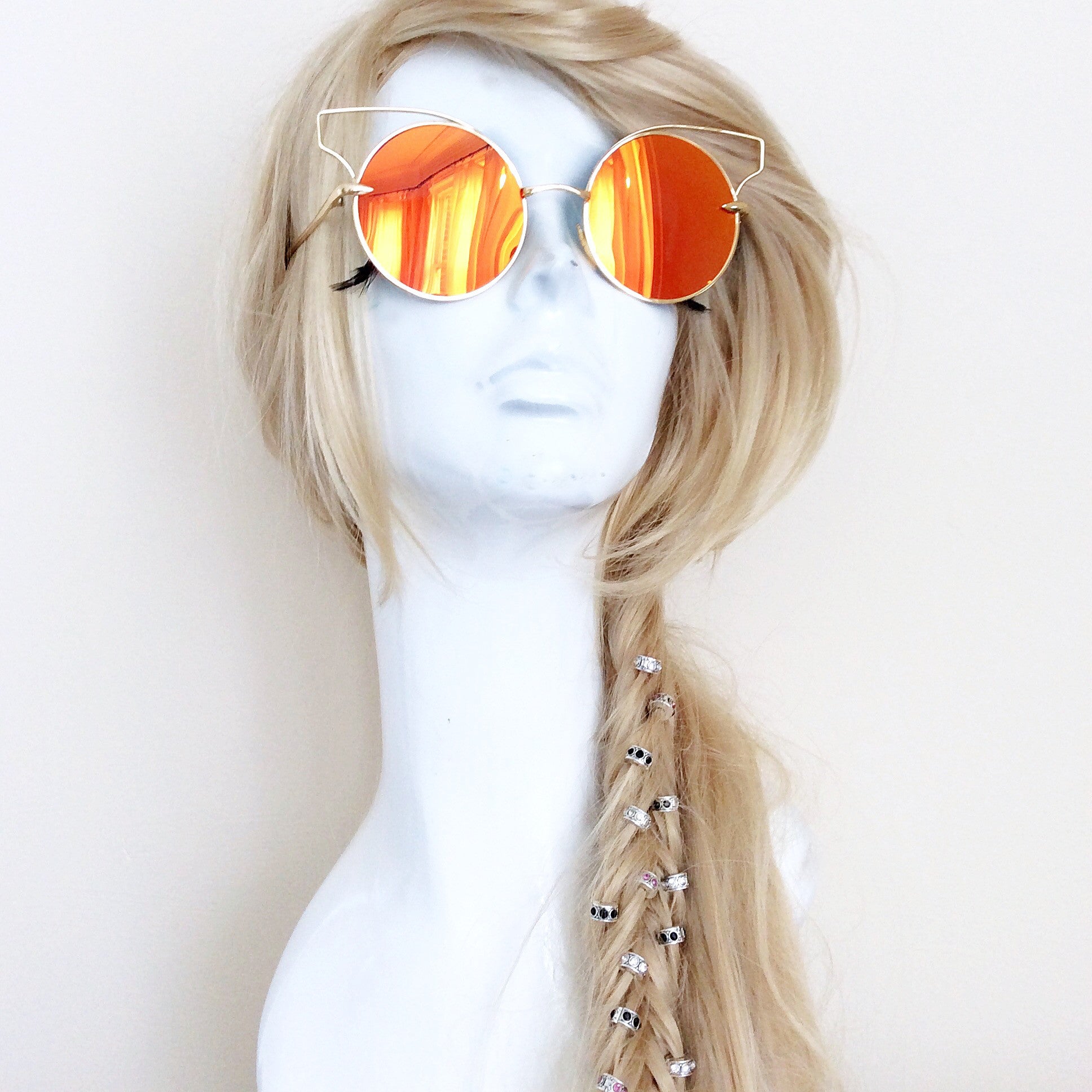 CAT EYE CUT OUT TOP RETRO MIRROR SUNGLASSES