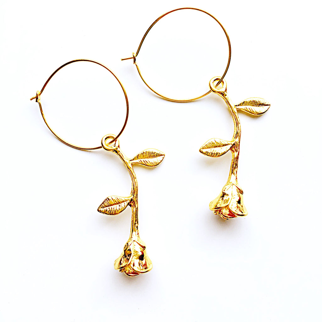 ROSE LONG STEM HOOP EARRINGS