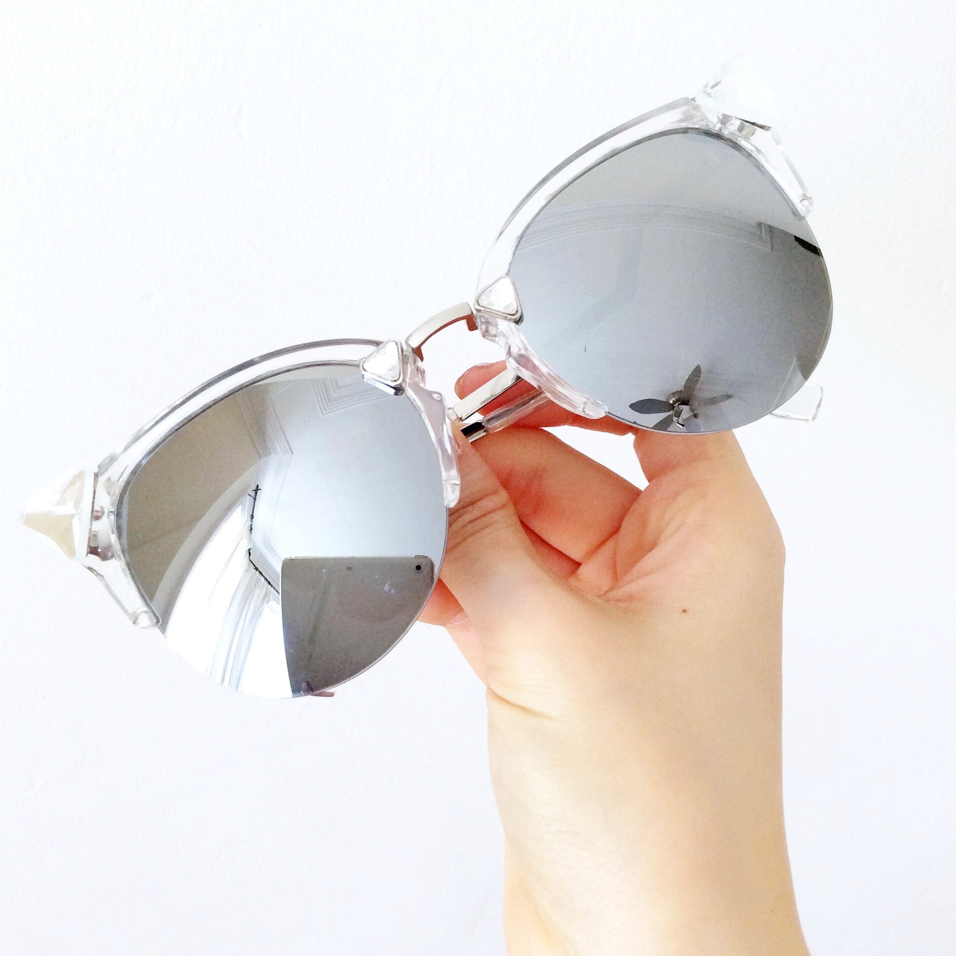 CAT EYE DIAMANTÉ MIRROR LENS SUNGLASSES