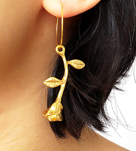 ROSE LONG STEM HOOP EARRINGS