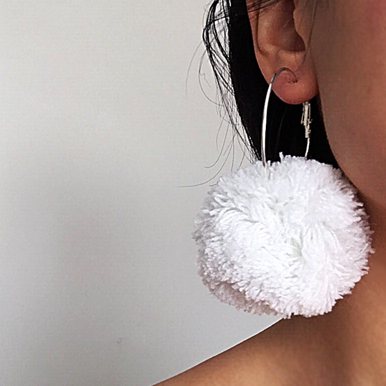 LARGE POM POM HOOP EARRINGS