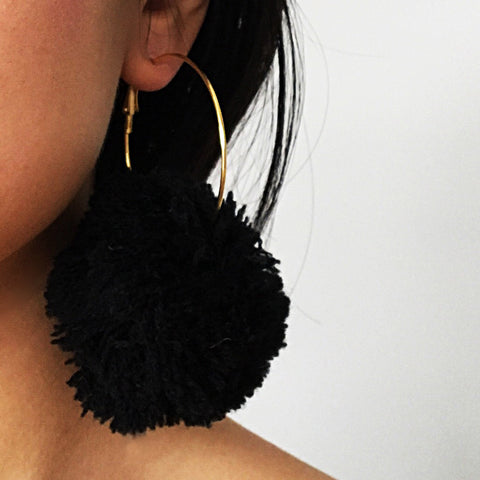 LARGE POM POM HOOP EARRINGS