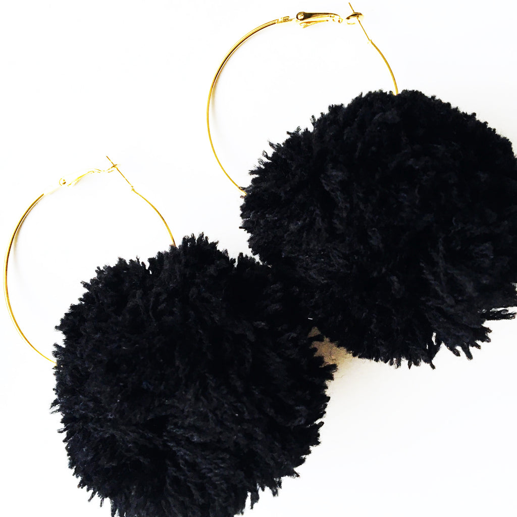 LARGE POM POM HOOP EARRINGS