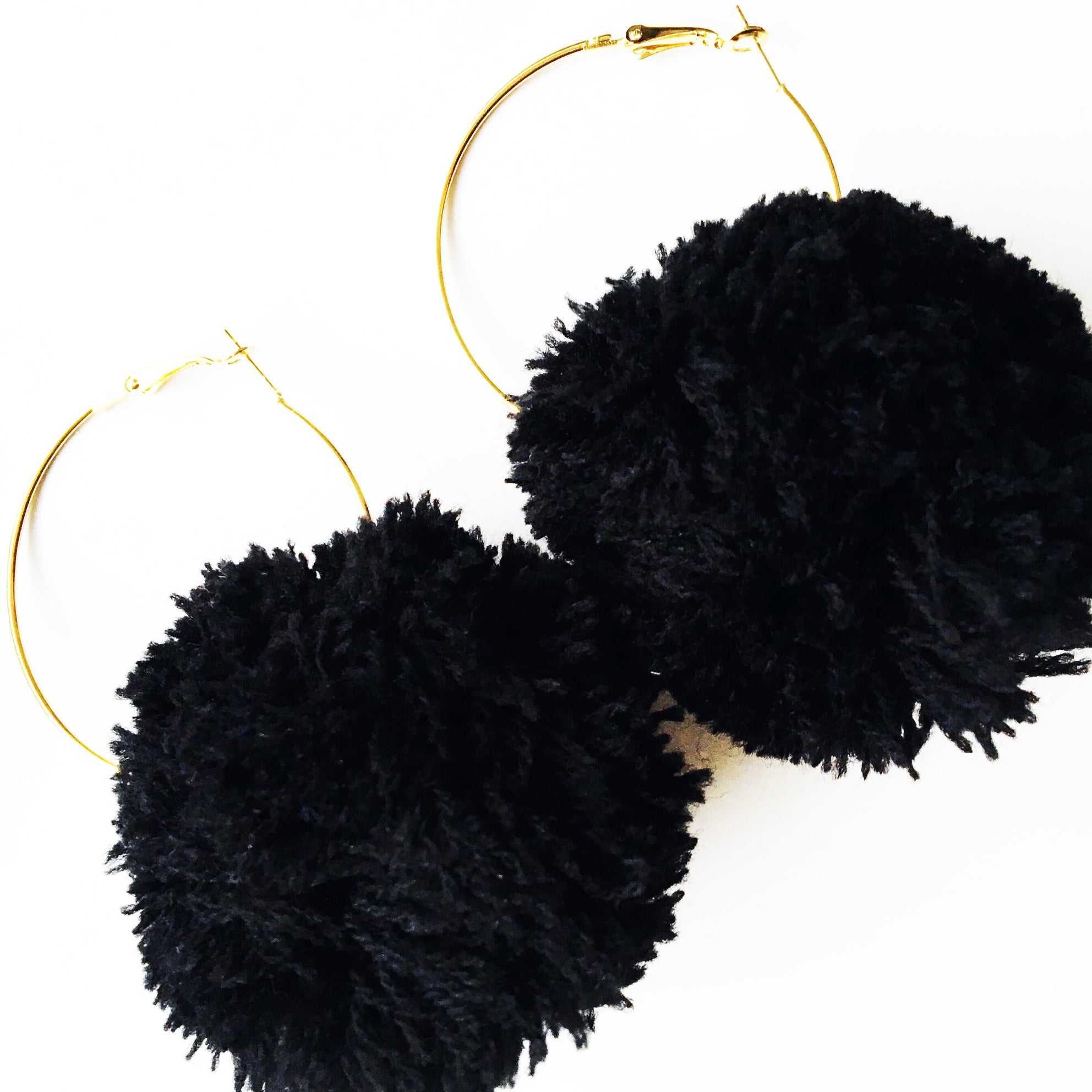 LARGE POM POM HOOP EARRINGS