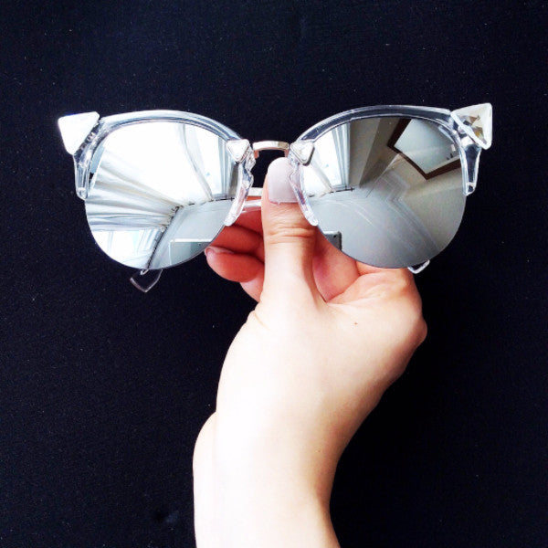 CAT EYE DIAMANTÉ MIRROR LENS SUNGLASSES