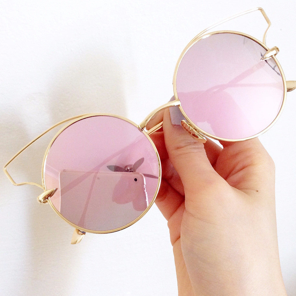 CAT EYE CUT OUT TOP RETRO MIRROR SUNGLASSES