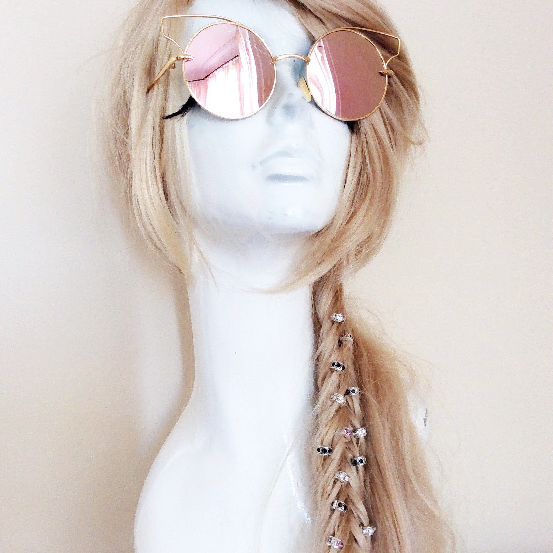 CAT EYE CUT OUT TOP RETRO MIRROR SUNGLASSES