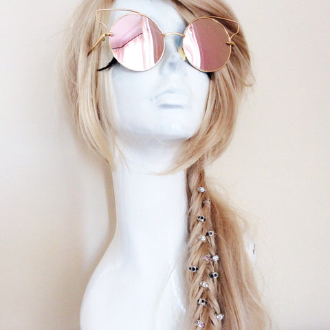 CAT EYE CUT OUT TOP RETRO MIRROR SUNGLASSES