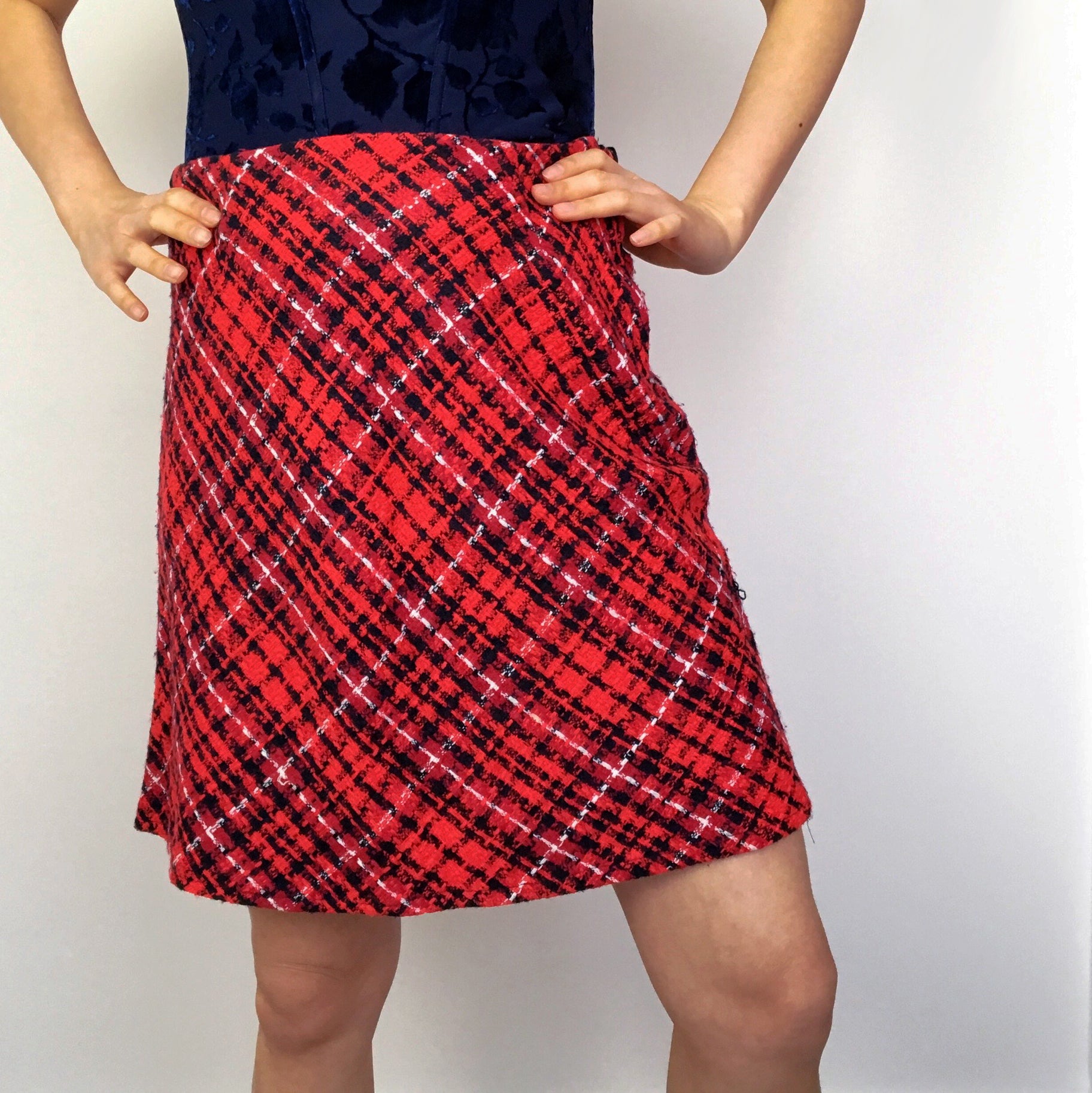 90S Y2K HIGH WAIST WAISTED RED CHECKED SKIRT