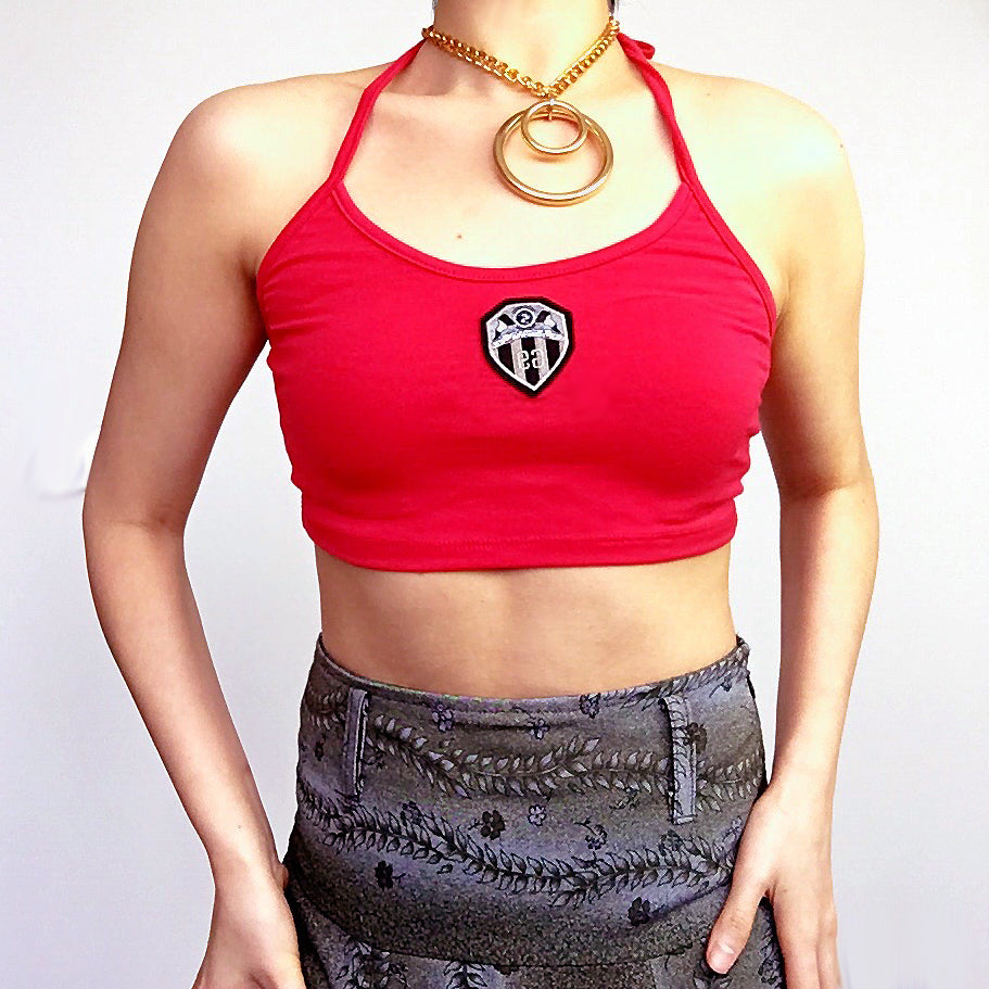 SIGN STRETCHY HALTER NECK TIES CROP TOP