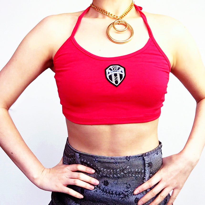 SIGN STRETCHY HALTER NECK TIES CROP TOP