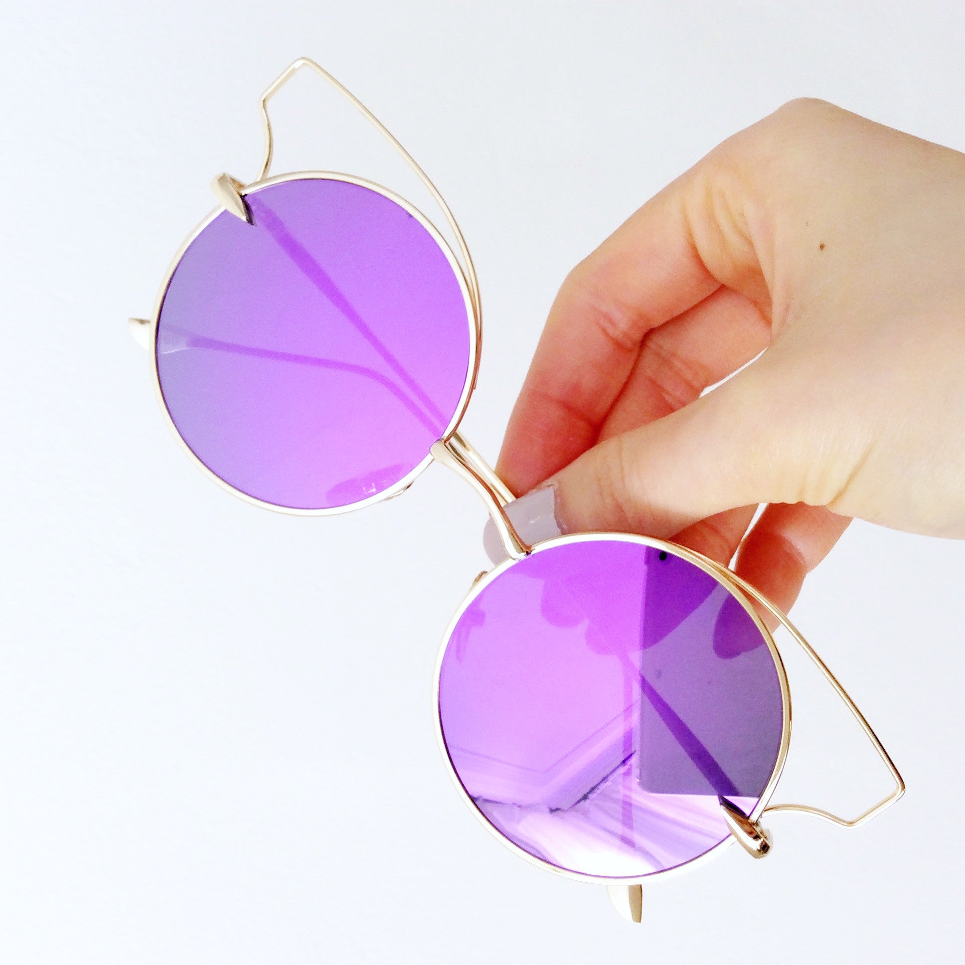 CAT EYE CUT OUT TOP RETRO MIRROR SUNGLASSES