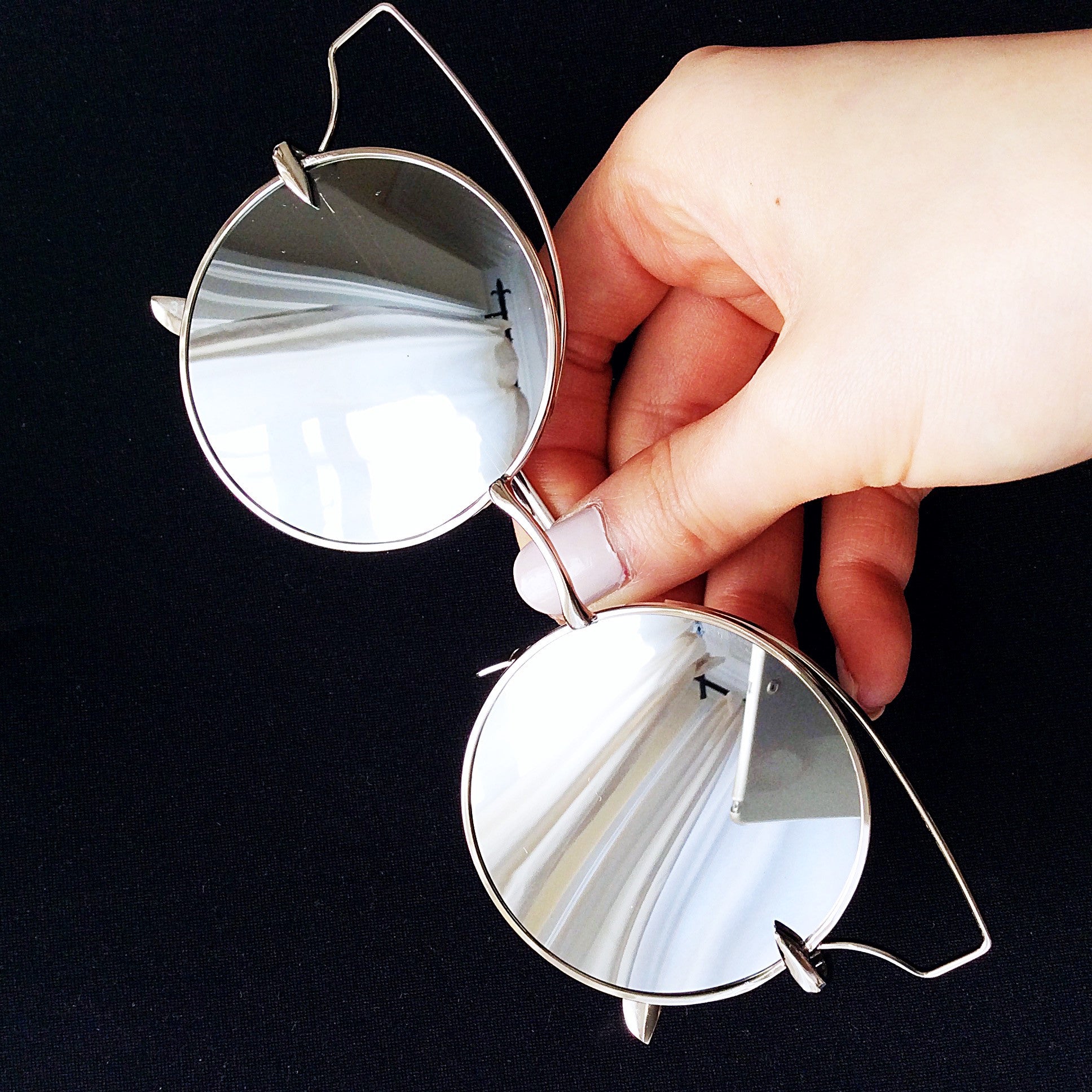 CAT EYE CUT OUT TOP RETRO MIRROR SUNGLASSES