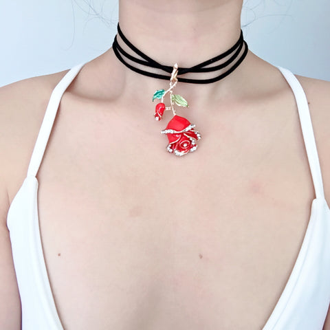 DIAMANTÉ ROSE CHOKER NECKLACE