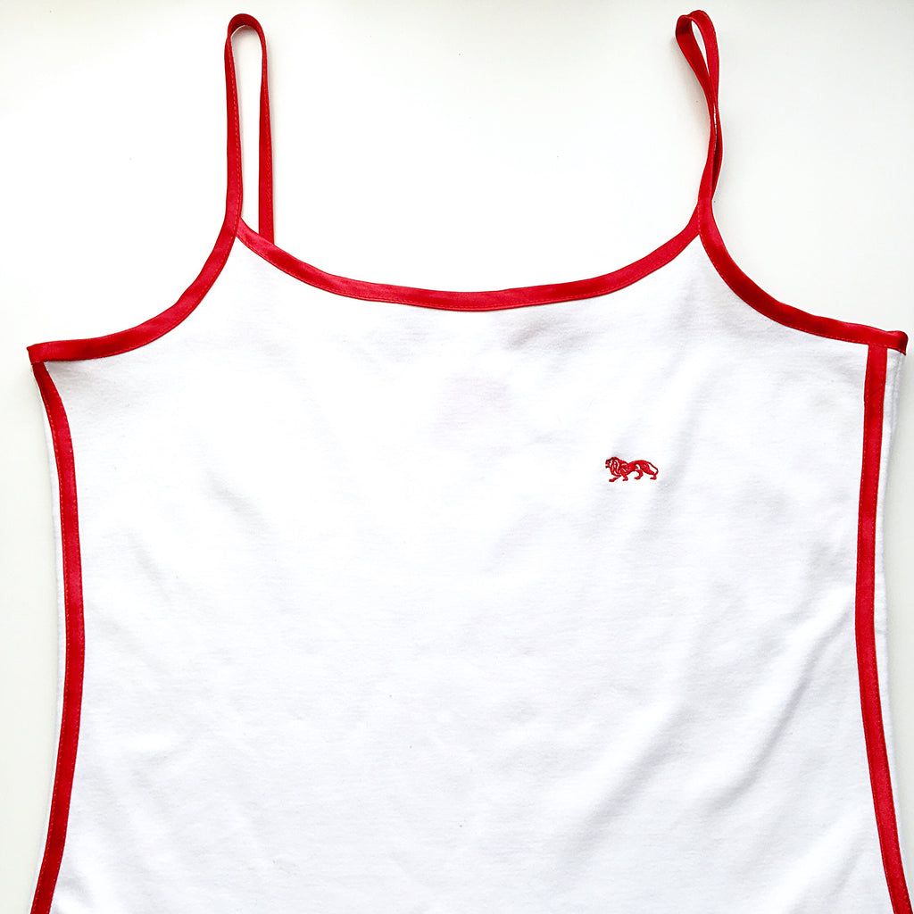 SPORTY RED BINDING TWO STRIPED CAMI VEST TOP