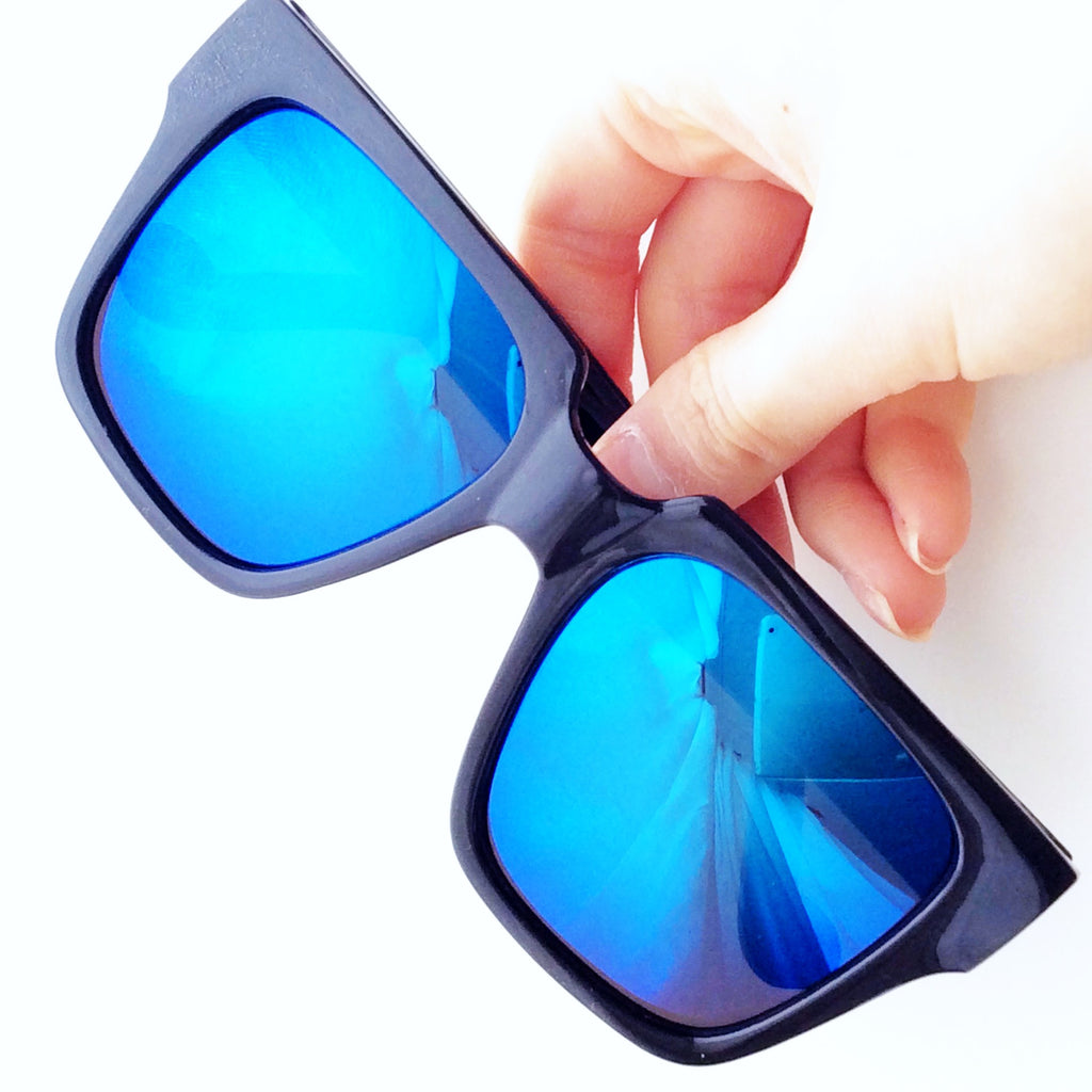UNISEX BLACK FRAME MIRROR LENS SUNGLASSES