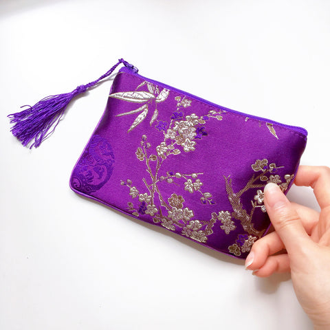 PLUM BLOSSOM EMBROIDERED SILKY PURSE BAG