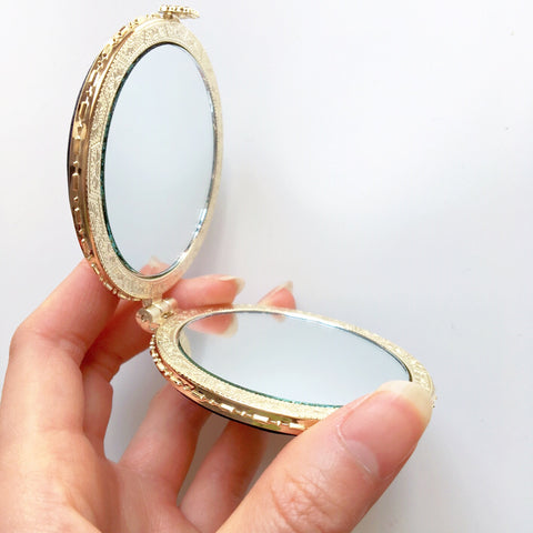 ROUND FLORAL EMBROIDERED SILKY PORTABLE MIRROR