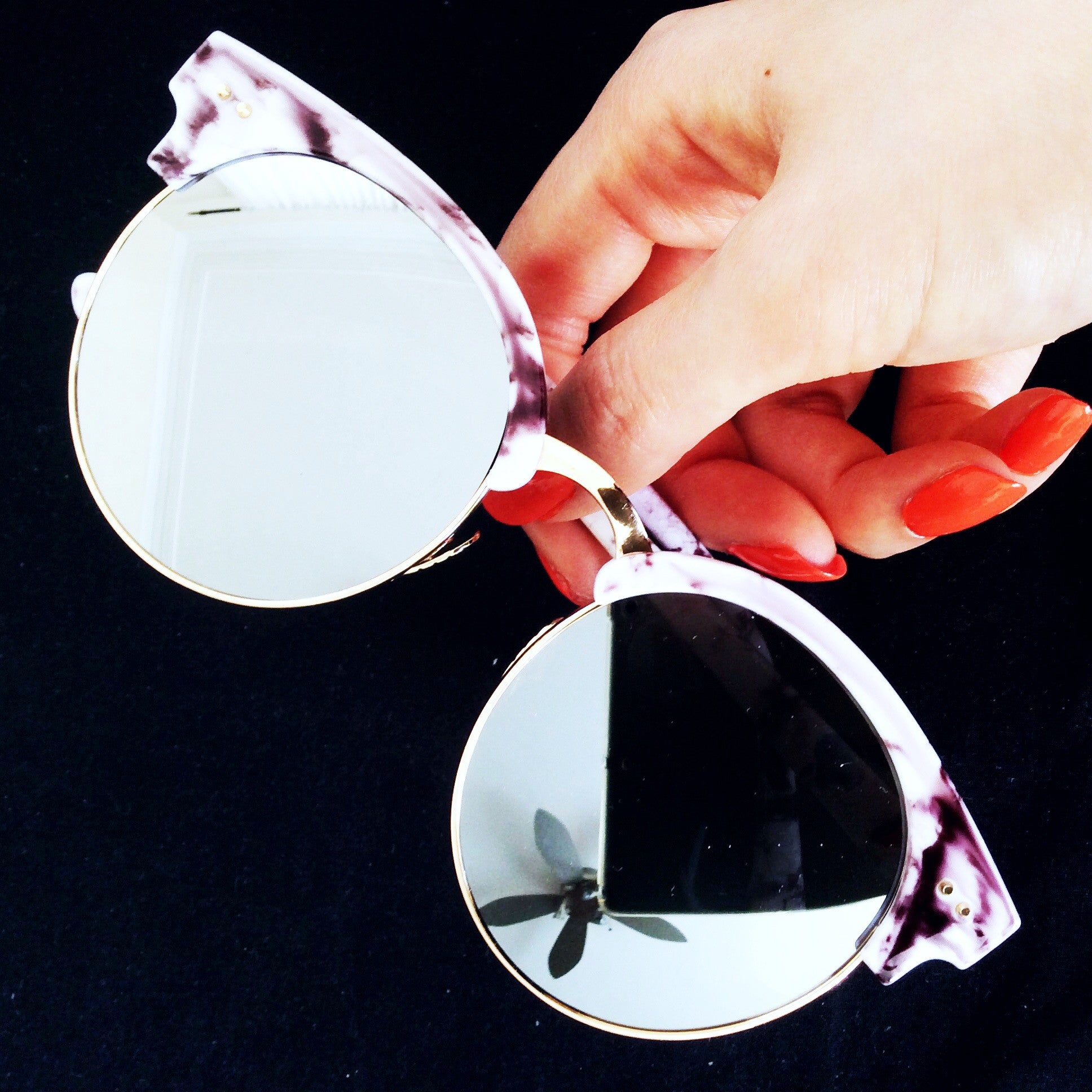 UNISEX RETRO MARBLE FRAME MIRROR SUNGLASSES