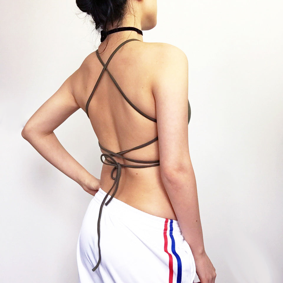 TIES COTTON BACKLESS HALTER NECK VEST CROP TOP