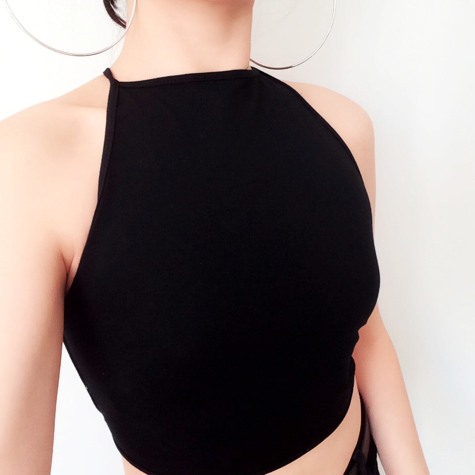 TIES COTTON BACKLESS HALTER NECK VEST CROP TOP