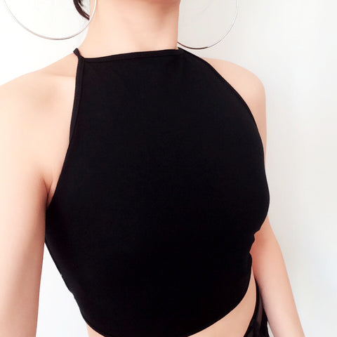 TIES COTTON BACKLESS HALTER NECK VEST CROP TOP