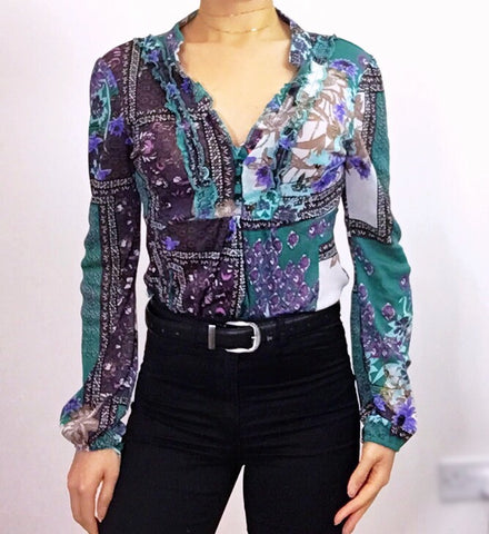 BOHO HIPPIE FLORAL LONG SLEEVES MESH TOP