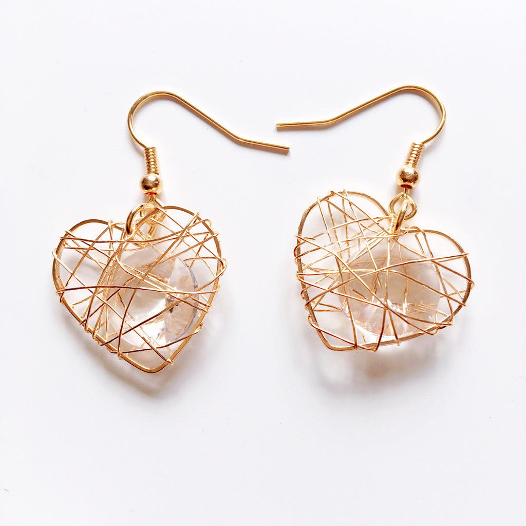 HEART GOLD NESTED BEAD EARRINGS