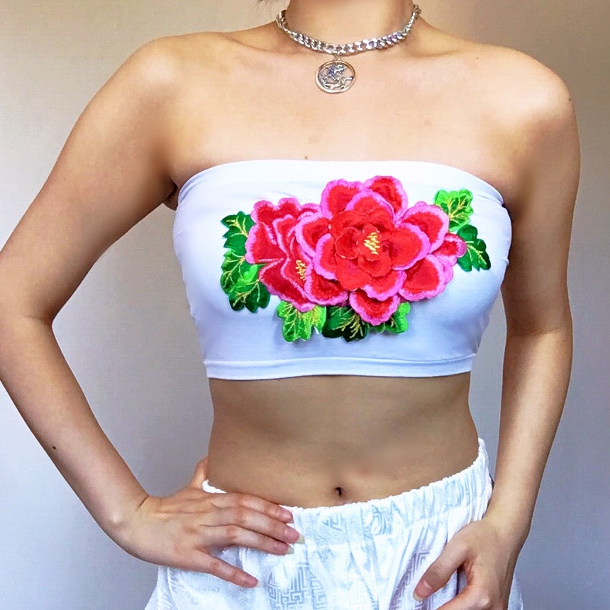 FLORAL WHITE STRETCHY TUBE TOP