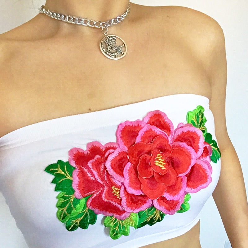 FLORAL WHITE STRETCHY TUBE TOP