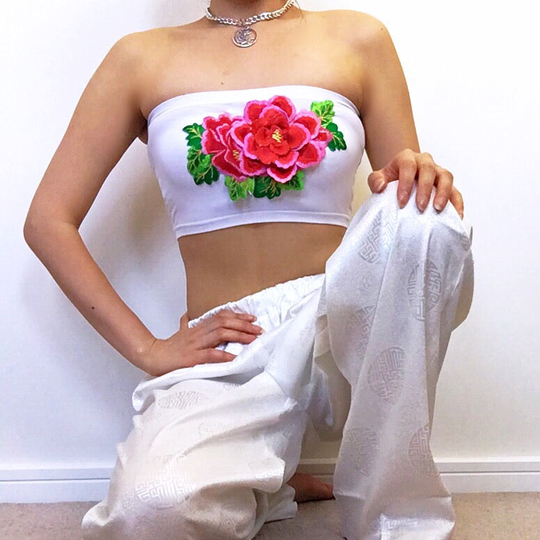 FLORAL WHITE STRETCHY TUBE TOP
