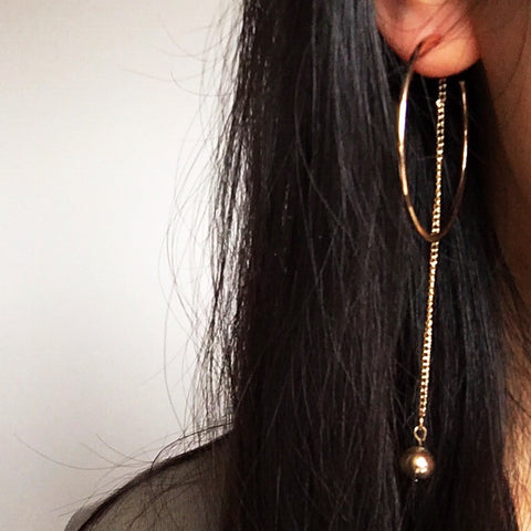 C SHAPE WITH BALL PENDANT HOOP EARRINGS