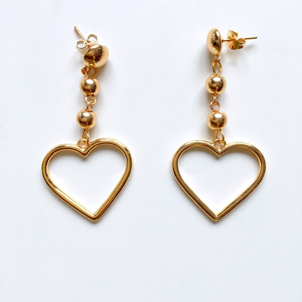 CHAIN BEAD HEART EARRINGS