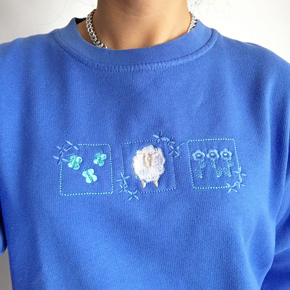 LITTLE SHEEP EMBROIDERED BLUE LONG SLEEVES JUMPER TOP