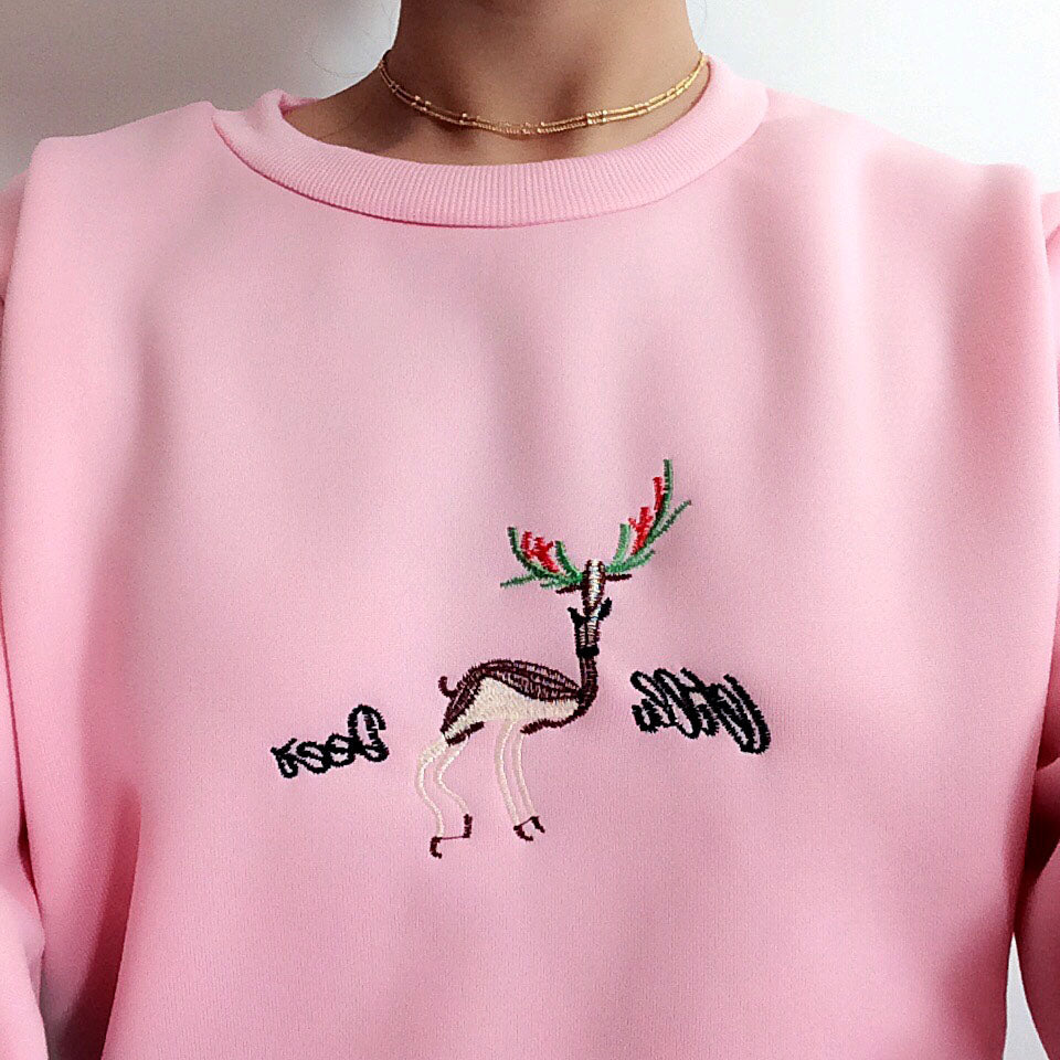 PINK CHRISTMAS DEER JUMPER SWEATER TOP