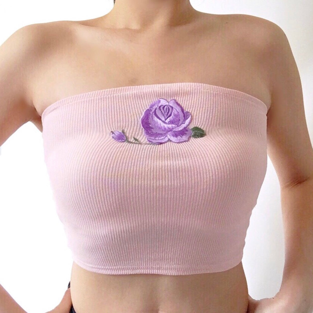 ROSE RIB STRETCHY TUBE TOP
