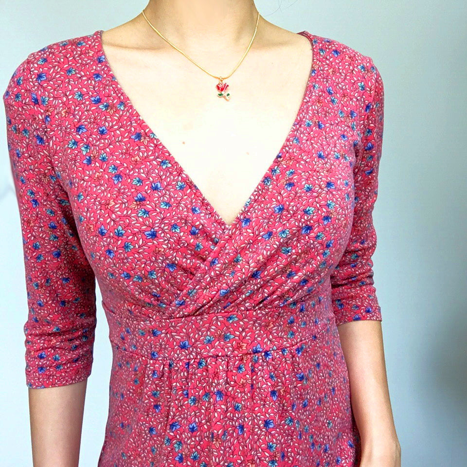ORIENTAL GIRL FLOARL V NECK  DRESS